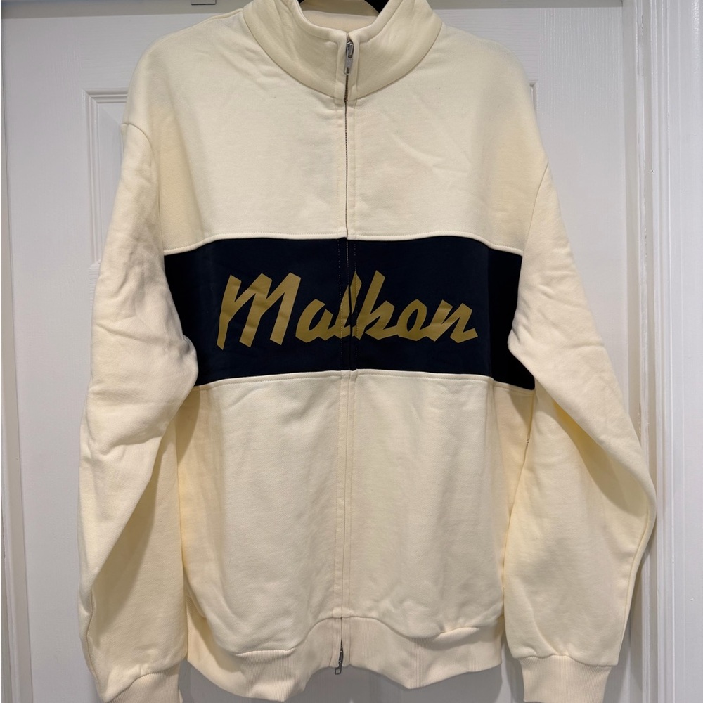 Malkon Men’s Cream Full-Zip Sweater with Black Chest Panel